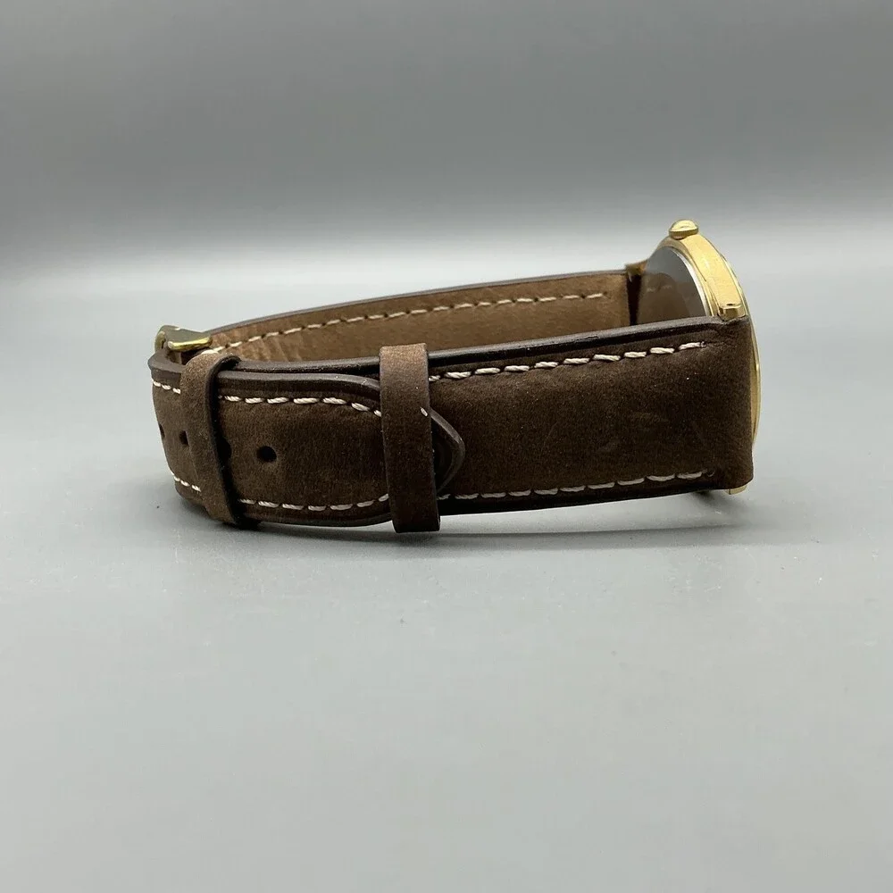Vintage Seiko Quartz 7430-8009 Mens Watch 31mm Brown Dial Leather New Battery